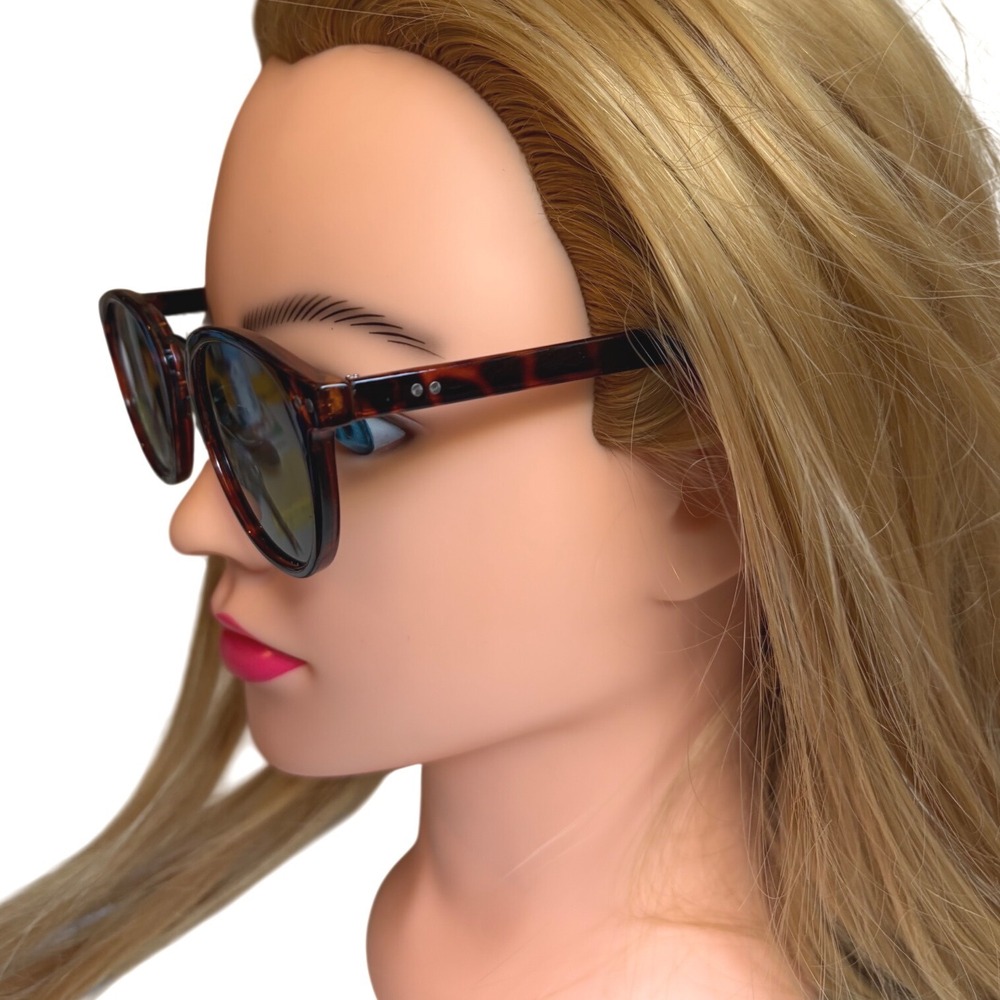 Frye and Co Womens Round Tortoise Shell Sunglasses Dark Green Lens Brown - Picture 7 of 8
